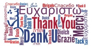 Thank you phrase in different languages. Word clouds concept.